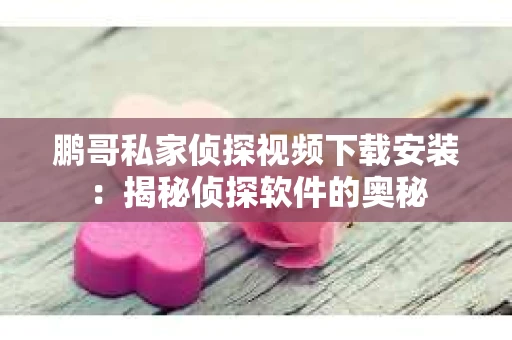 鹏哥私家侦探视频下载安装：揭秘侦探软件的奥秘